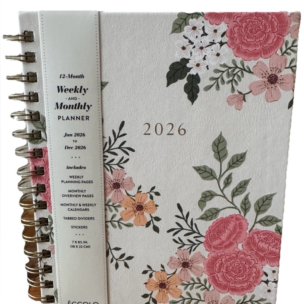 2026 Planners, Eccolo Spiral Agenda Planner, Weekly & Monthly Pages, 12 Months